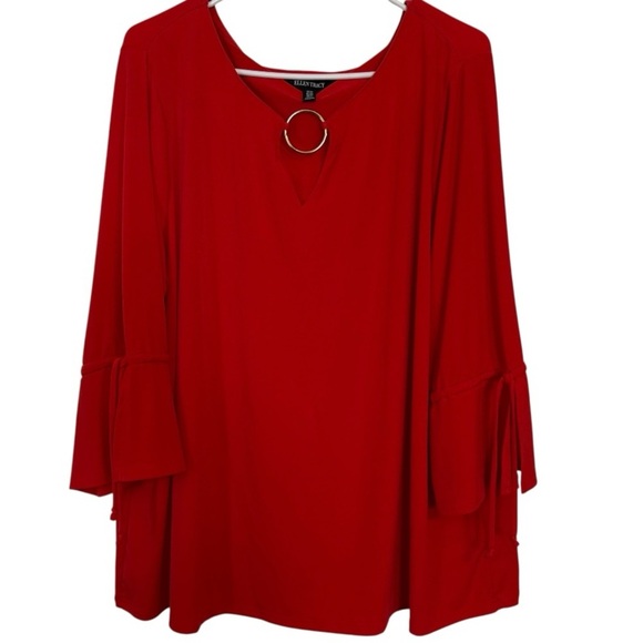 ❤️‍🔥Ellen Tracy Red Blouse with Ring Accent - Picture 1 of 7